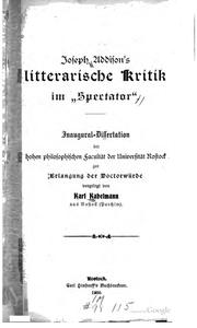 Front cover of Joseph Addison's litterarische Kritik im "Spectator" by Karl Kabelmann