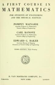 Front cover of A first course in mathematics for students of engineering and the physical sciences by Edward George Baker
