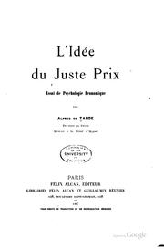 Cover of L' edée du juste prix by Alfred de Tarde