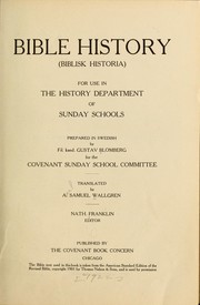 Front cover of Bible history (Biblisk historia) for use in the history department of Sunday schools by Gustav Blomberg