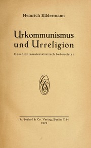 Front cover of Urkommunismus und Urreligion by Heinrich Eildermann