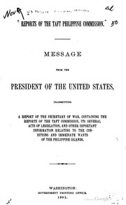 Front cover of Reports of the Taft Philippine Commission [June-November 1900] by United States. Philippine Commission (1900-1916)
