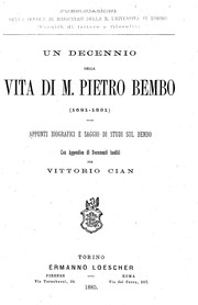Cover of Un decennio della vita di M. Pietro Bembo (1521-1531) by Vittorio Cian