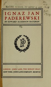 Cover of Ignaz Jan Paderewski by Edward Algernon Baughan