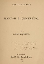 Front cover of Recollections of Hannah B. Chickering ... by Sarah E. Dexter