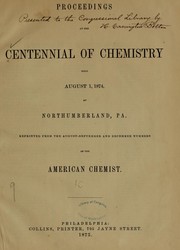 Front cover of Proceedings at the centennial of chemistry held August 1, 1874, at Northumberland, Pa by Unknown