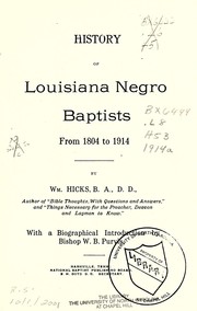 Front cover of History of Louisiana Negro Baptists by Hicks, William
