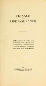 Front cover of Finance and life insurance by William A. Dudley
