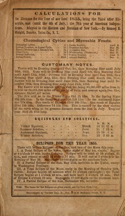 Cover of Calculations for an almanac for the year of our Lord 1855 by Samuel Hart Wright