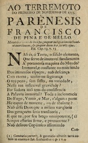 Cover of Ao terremoto do primeiro de novembro de 1755 by Francisco de Pina e de Mello