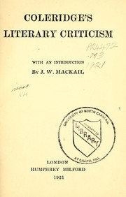 Front cover of Coleridge's literary criticism by Samuel Taylor Coleridge