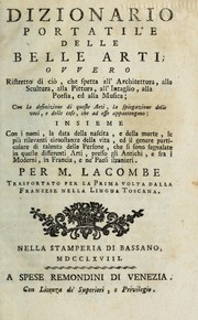 Front cover of Dizionario portatile delle belle arti by Lacombe, Jacques