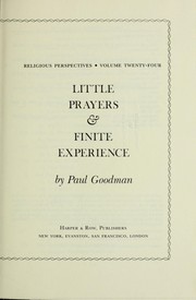 Front cover of Little prayers & finite experience by Paul Goodman