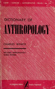 Front cover of Dictionary of anthropology by Charles Winick