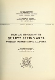 Front cover of Rocks and structure of the Quartz Spring area by J. F. McAllister