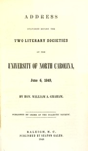 Front cover of Address delivered before the two literary societies of the University of North Carolina, June 6, 1849 by William A. Graham