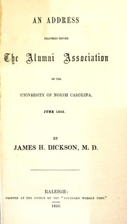 Front cover of An address delivered before the Alumni Association of the University of North Carolina, June 1853 by James H. Dickson