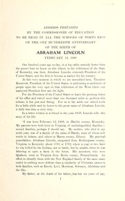 Front cover of Address prepared by the Commissioner of Education to be read in all the schools of Porto Rico, on the one hundredth anniversary of the birth of Abraham Lincoln, February 12, 1909 = by Puerto Rico. Dept. of Education