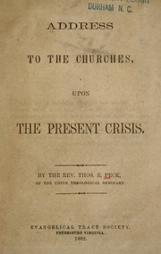 Cover of Address to the churches upon the present crisis by Thomas E. Peck