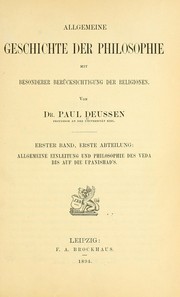 Cover of Allgemeine Einleitung und Philosophie des Veda bis auf die Upanishad's by Paul Deussen