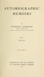 Cover of Autobiographic memoirs by Frederic Harrison