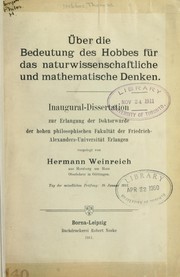 Front cover of Über die Bedeutung des Hobbes für das naturwissenschaftliche und mathematische Denken by Hermann Weinreich