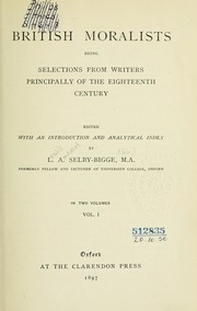 Cover of British moralists, being selections from writers principally of the eighteenth century by Selby-Bigge, L. A. Sir