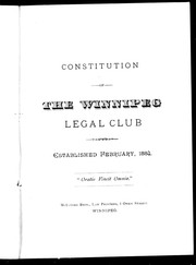 Front cover of Constitution of the Winnipeg Legal Club by Winnipeg Legal Club.