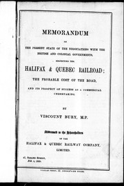 Front cover of Memorandum on the present state of the negociations with the British and colonial governments respecting the Halifax & Quebec Railroad by William Coutts Keppel