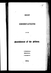 Front cover of Brief observations on the punishment of the pillory by Unknown
