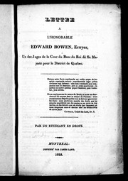 Front cover of Lettre à l'honorable Edward Bowen, écuyer by A.-N Morin