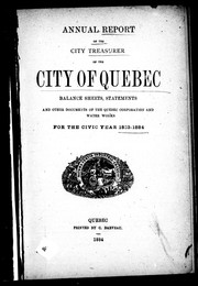 Cover of Annual report of the city treasurer of the city of Quebec by C. J. L. Lafrance