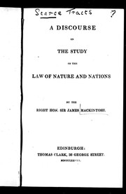 Cover of A discourse on the study of the law of nature and nations by Mackintosh, James Sir