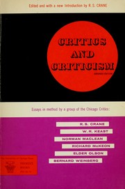 Cover of Critics and criticism by Ronald S. Crane