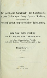 Front cover of Das poetische Geschlecht der Substantive in den Dichtungen Percy Bysshe Shelleys, insbesondere die Personification unpersönlicher Substantive by Heinrich Lyre