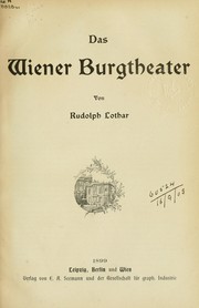 Front cover of Das Wiener Burgtheater by Rudolph Lothar
