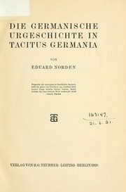 Cover of Die germanische Urgeschichte in Tacitus Germania by Eduard Norden