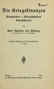 Front cover of Die Kriegsfinanzen by Karl Theodor von Eheberg