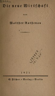 Cover of Die neue Wirtschaft by Walther Rathenau