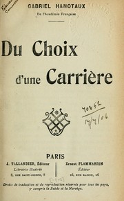 Front cover of Du choix d'une carriere. -- by Gabriel Hanotaux