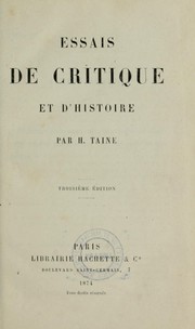 Front cover of Essais de critique et d'histoire by Hippolyte Taine