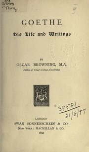 Cover of Goethe, his life and writings by Oscar Browning