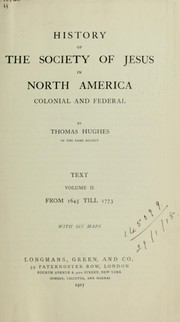 Front cover of History of the Society of Jesus in North America by Thomas Hughes