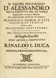 Front cover of Il valore magnanimo d'Alessandro nella sconfitta del re Porro by Rinaldo d'Este Duke of Modena and Reggio