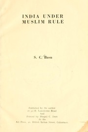 Front cover of India under Muslin rule by Vasu, Srisa Chandra, rai bahadur