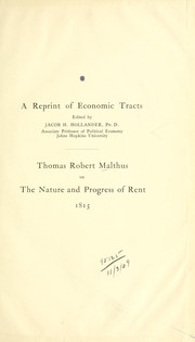 Front cover of An inquiry into the nature and progress of rent by Thomas Robert Malthus
