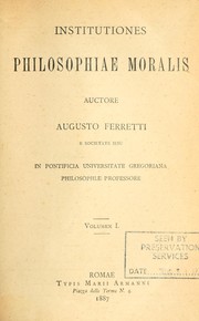 Front cover of Institutiones philosophiae moralis by Augusto Ferretti