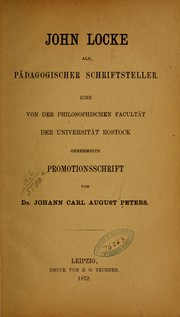 Front cover of John Locke als pädagogischer Schriftsteller .. by Johann Carl August Peters