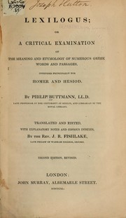 Cover of Lexilogus by Philipp Karl Buttmann