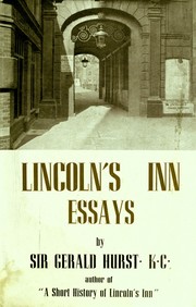 Front cover of Lincoln's Inn essays by Hurst, Gerald B. Sir